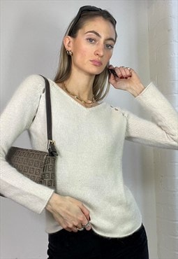 Vintage Y2k Angora Wool Knitted Jumper Sweatshirt White