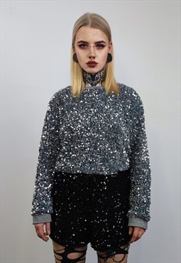 Silver sequin sweatshirt glitter top sparkle jumper party