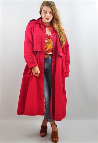 VINTAGE 70S LONG RASPBERRY RED MAC COAT DUSTER