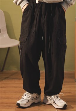 Black Cargo Cropped pants trousers Y2k Workwear