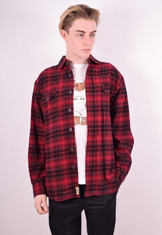 MENS VINTAGE FLANNEL SHIRT LARGE RED 90'S