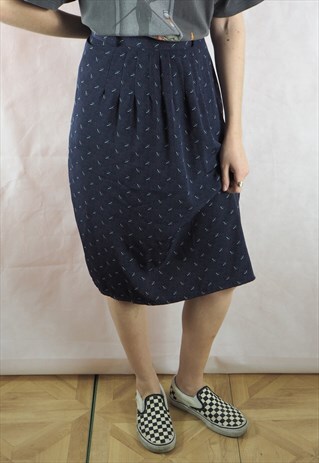VINTAGE NAVY PRINT MIDI SKIRT