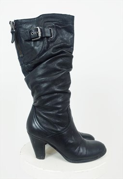 Vintage Y2K Guess Black Leather Knee High Boots