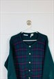 VINTAGE KNITTED CARDIGAN GREEN, BLUE CHECKED PATTERNED