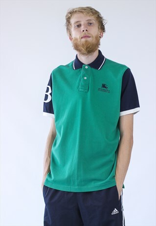 VINTAGE MENS BURBERRY LOGO POLO SHIRT SHORT SLEEVE TOP