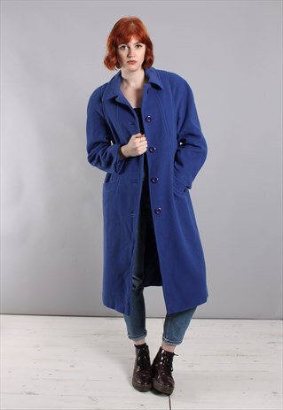 VINTAGE 80S BLUE CASHMERE LONG TAILORED COAT