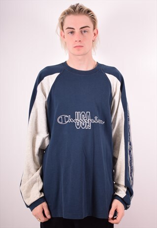 CHAMPION MENS VINTAGE SWEATSHIRT JUMPER XXL BLUE 90S
