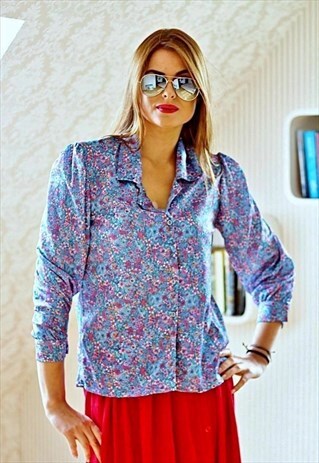 BLUE DITSY VINTAGE BLOUSE