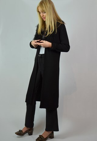VINTAGE 90S GRUNGE LONG BLACK KNITTED & FAUX FUR CARDIGAN