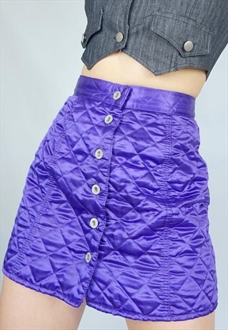 90S Y2K PADDED VINTAGE MINI SKIRT BUTTON UP HIGH WAISTED 00S