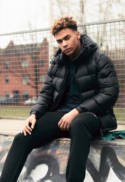 Hood Puffer Bubble Padded Jacket Coat - Black ALL SIZES 