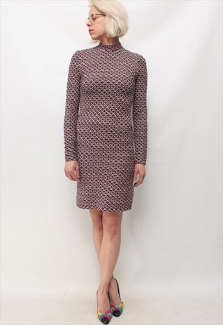 VINTAGE 90' BEAUTIFUL MINI MAROON DRESS WITH TURTLENECK