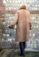 SUEDE COAT IN BROWN OVERSIZE LONG 1970S WITH BORG LINER