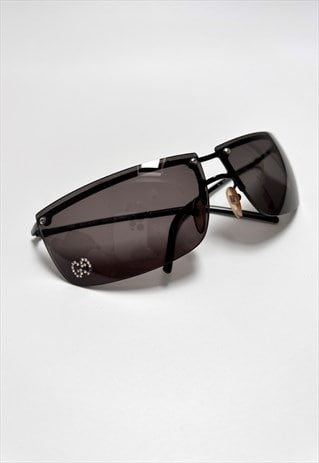 GUCCI SUNGLASSES GG RIMLESS SHIELD BLACK LOGO MONOGRAM 