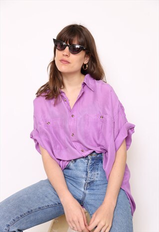 VINTAGE 90S PURPLE SILK OVERSIZED BLOUSE SHIRT