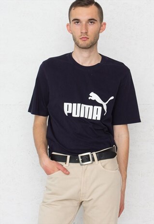 90S VINTAGE NAVY PUMA CREW NECK LOGO T-SHIRT