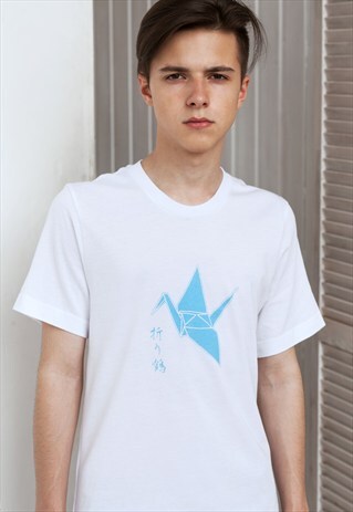 ORIGAMI PAPER CRANE T SHIRT KAWAII JAPANESE KANJI JAPAN TOP