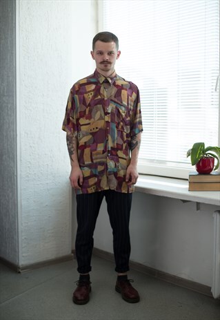 VINTAGE 80'S ABSTRACT PRINT MULTICOLOUR SHIRT