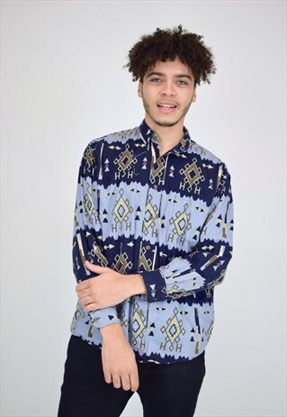VINTAGE 90'S BLUE PATTERNED SHIRT