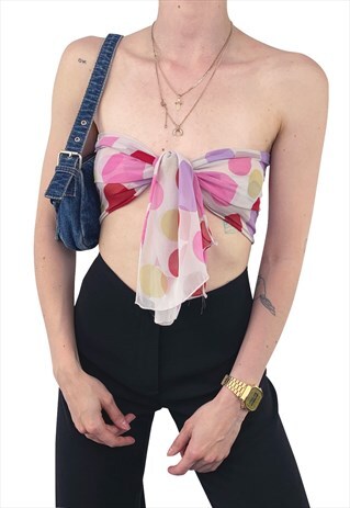 VINTAGE 60S 70S CUTE ABSTRACT DOTS SUMMER SCARF TOP BRALETTE