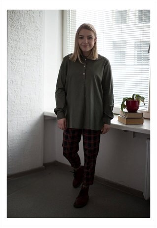 VINTAGE 90'S MINIMALIST KHAKI COTTON BLOUSE