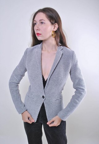 VINTAGE WOMAN GRAY SUIT MINIMALIST BLAZER, SIZE M
