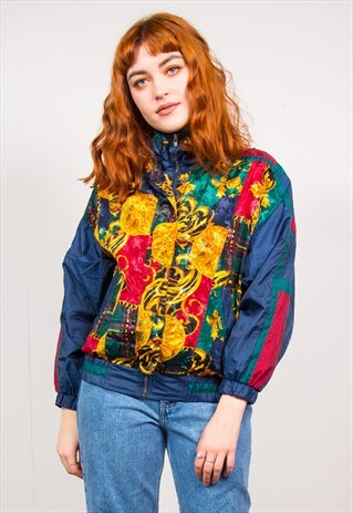 VINTAGE 90'S MULTICOLOUR BAROQUE CHAIN PATTERN BOMBER JACKET
