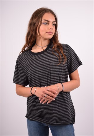 VINTAGE ADIDAS T-SHIRT TOP STRIPES BLACK