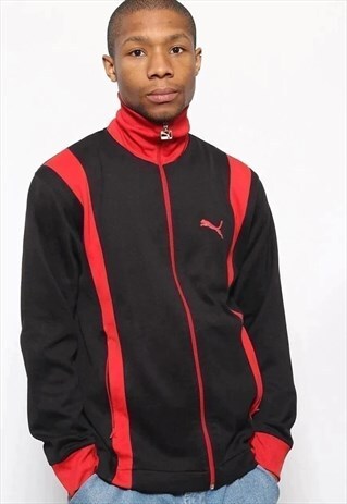 VINTAGE PUMA LOGO TRACK JACKET BLACK RED