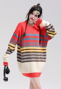 Striped sweater knitted 70s jumper retro pattern top in red