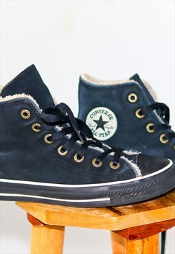 Black Suede Sherpa Lined Hi-Top Chuck Converse Trainers