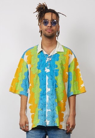 VINTAGE 80'S REPLAY VERTICAL FLORAL PRINT HAWAIIAN SHIRT