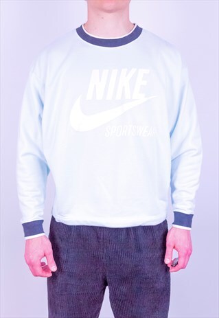 VINTAGE 90S NIKE SPELL OUT LOGO SWEATSHIRT BABY BLUE MEDIUM