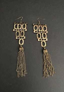 80's Vintage Earrings Ladies Bronze Gold Chandelier