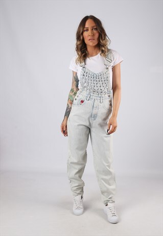 DENIM DUNGAREES DAKOTA BLUES WIDE TAPERED LEG UK 8 (GJ4N)