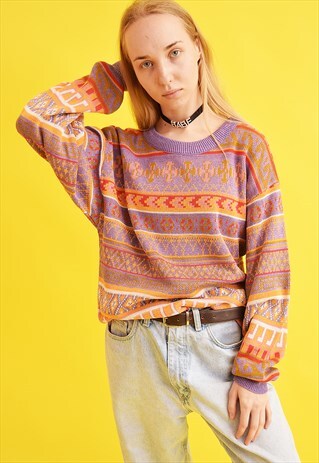 90'S RETRO FAIR ISLE OVERSIZED DADS KNIT JUMPER TOP