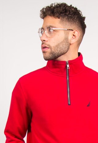 NAUTICA 1/4 ZIP SWEATSHIRT RED SWEATER
