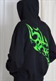 Y2K BLACK GREEN GRAPHIC HOODIE