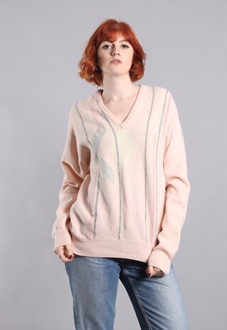 VINTAGE 80S PATTERNED NUDE OVERSIZE WOOL JUMPER