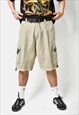 VINTAGE LONG CARGO SHORTS BEIGE MEN MULTI POCKET CAMP SHORTS