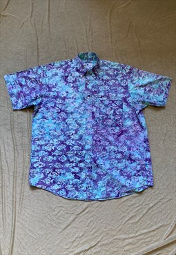 Vintage 90s Funky Bleached Acid Wash Fish Pattern Shirt 