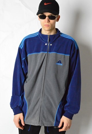 VINTAGE GREY BLUE COLOUR BLOCK ADIDAS VELVETY TRACK JACKET