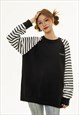 RAGLAN SWEATER STRIPED SLEEVES KNITTED JUMPER RETRO TOP