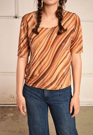 90'S RETRO STRIPED SHIMMER KITSCH PARIS CHIC TOP TEE