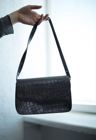 VINTAGE 80'S BROWN CROCODILE SKIN LIKE BAG