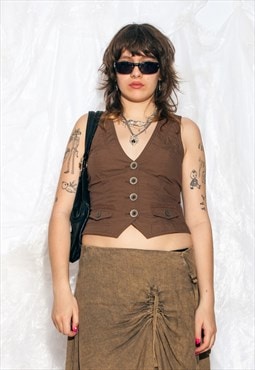 Vintage Y2K Corset Vest in Brown Whimsigoth