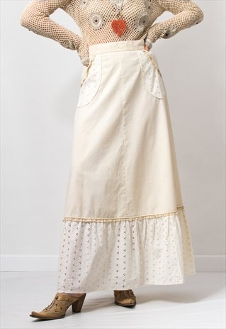 Vintage boho maxi skirt hippe embroidered