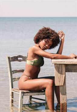 Green Bikini with V Line slip and zamak accessories 