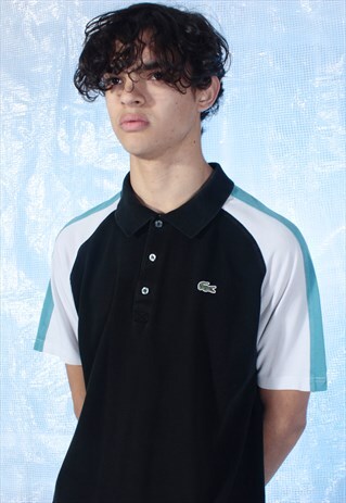 VINTAGE LACOSTE NAVY, WHITE AND BLUE POLO SHIRT