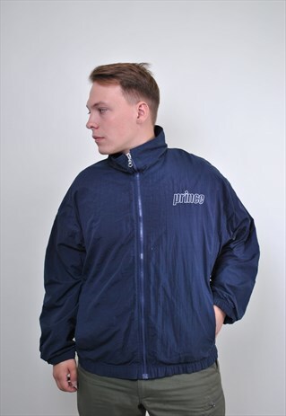 90S BLUE MINIMALIST TRACK SUIT JACKET, VINTAGE SPORT JACKET